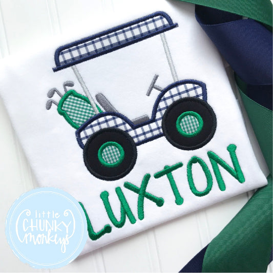 Boy Outfit - Golf Shirt - Navy and Green Golf Cart Shirt with Personalization