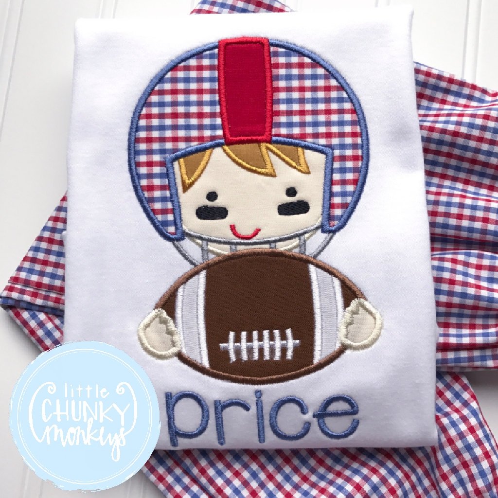 Boy Outfit - Red and Blue Football Player Applique Shirt
