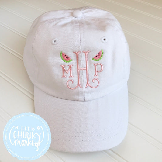 Toddler Kid Hat - Monogram with Watermelon Mini's on White Hat