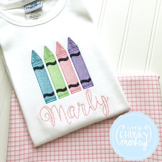 Girl Outfit - Girl School Shirt - Personalized Vintage Stitch Crayon Shirt