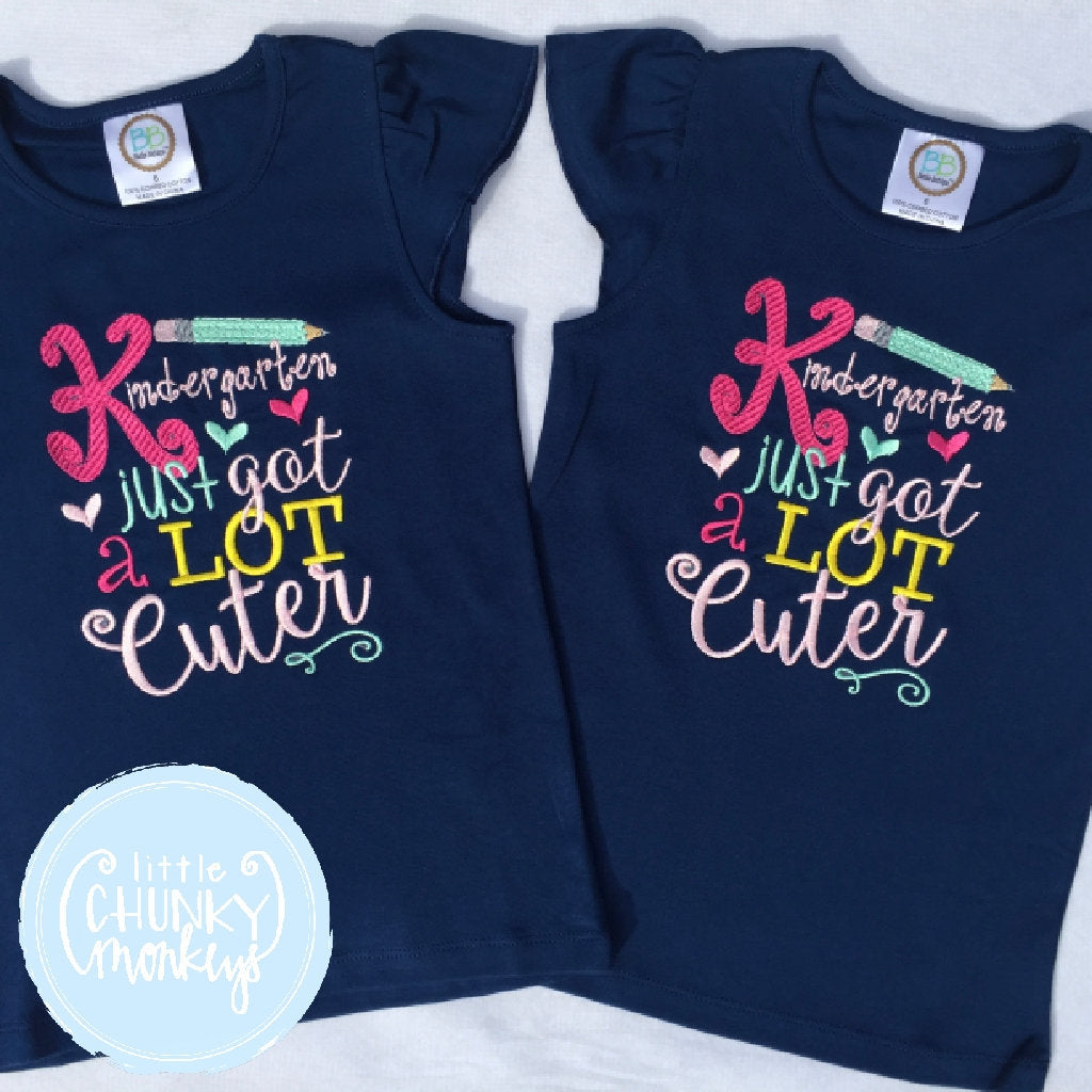 Girl outfit - Girl Shirt - Kindergarten Just Got Cuter on Navy Shirt