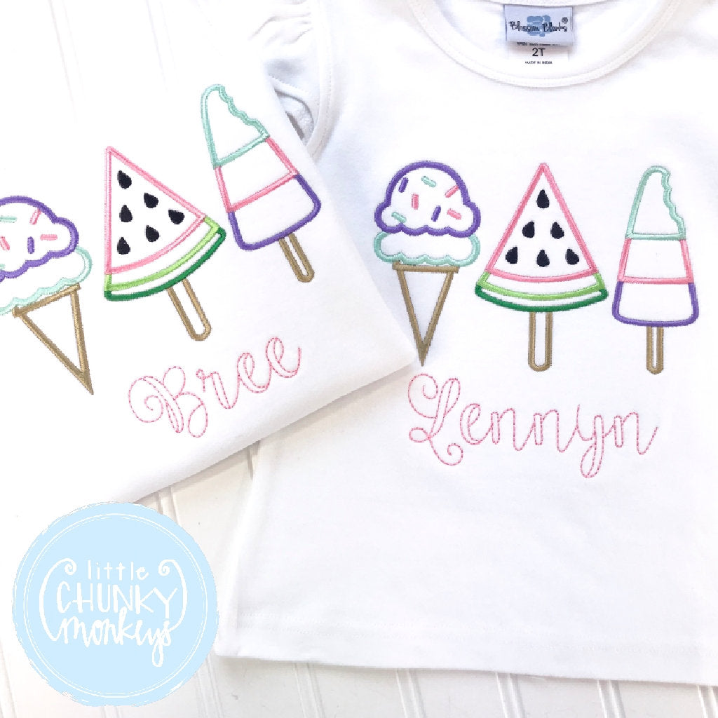 Girl outfit - Girl Shirt - Girl Ice Cream + Watermelon Trio Applique Shirt