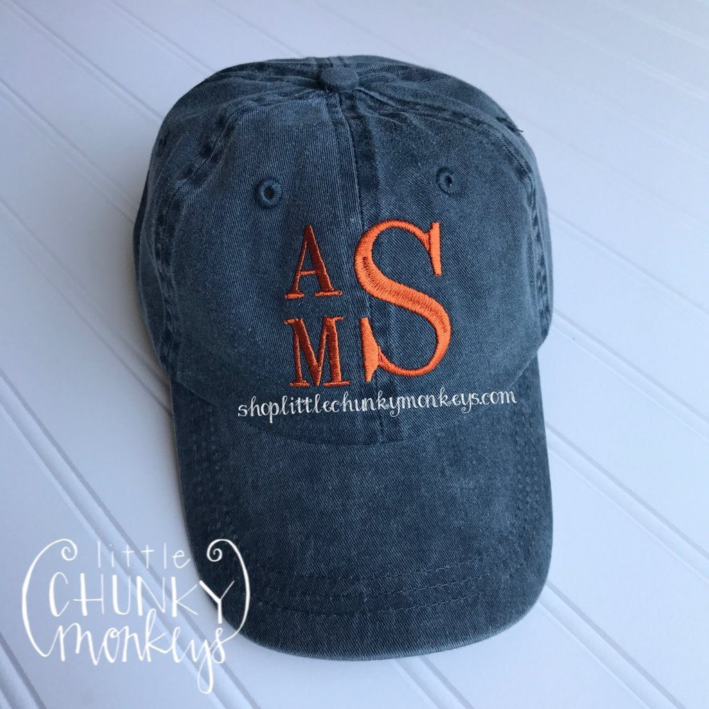 Toddler Kid Hat with Personalization - Stacked Monogram on Navy Hat