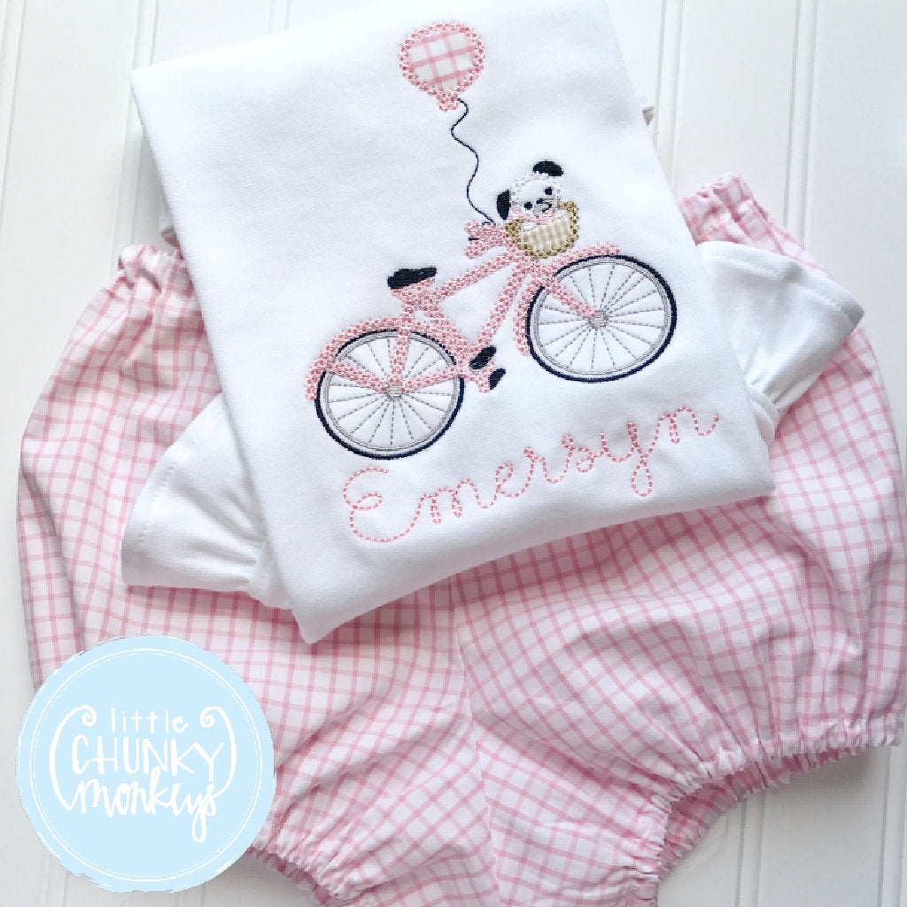 Girl outfit - Girl Shirt - Girl Puppy on Bicycle Applique Shirt