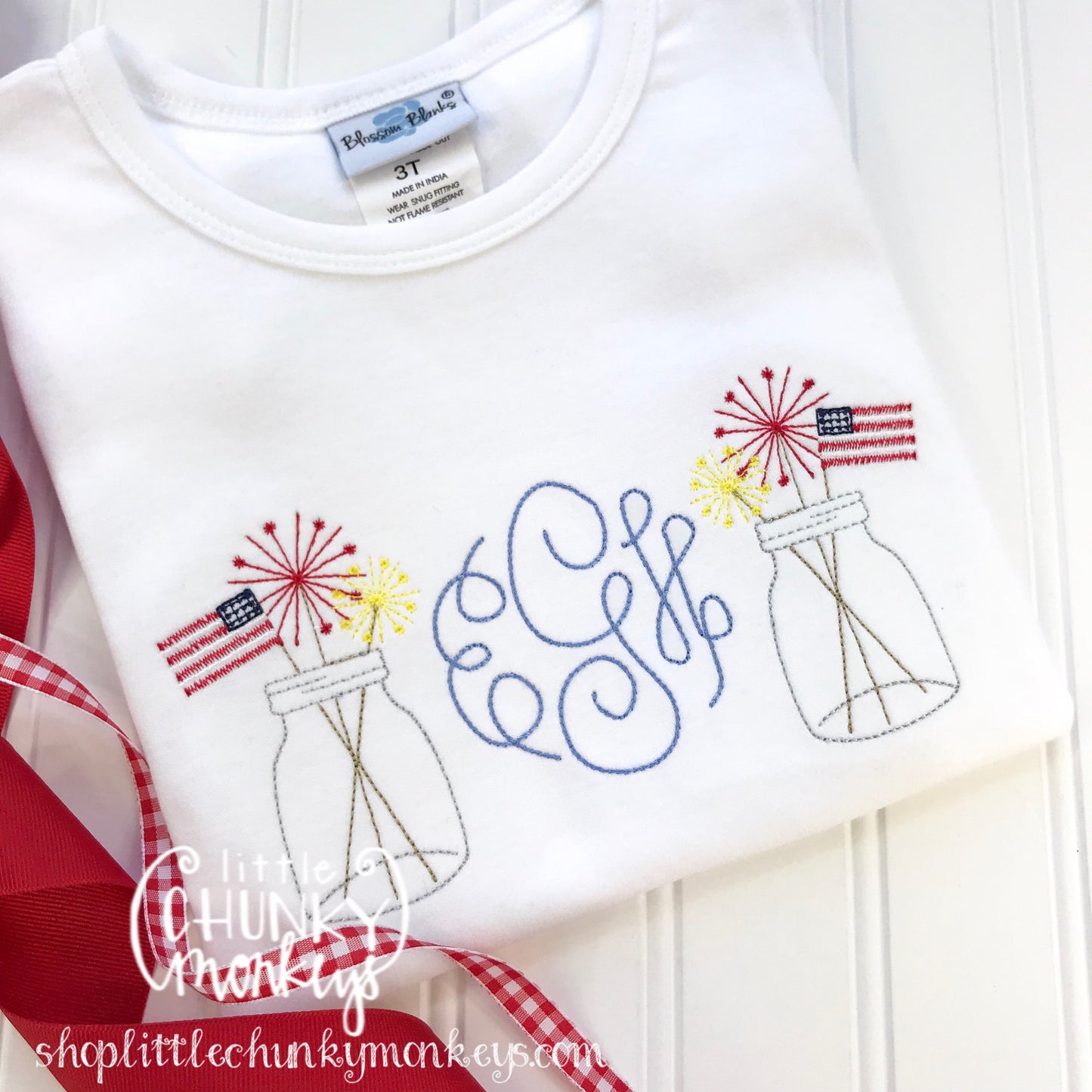 Girl outfit - Girl Shirt - Monogram Tee with Patriotic Mason Jars
