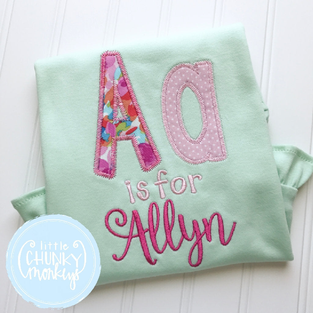 Girl outfit - Girl Shirt - Applique Initial Tee with Name on Mint Shirt