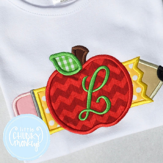 Girl Outfit - Girl School Shirt - Initial Apple + Pencil Applique Design