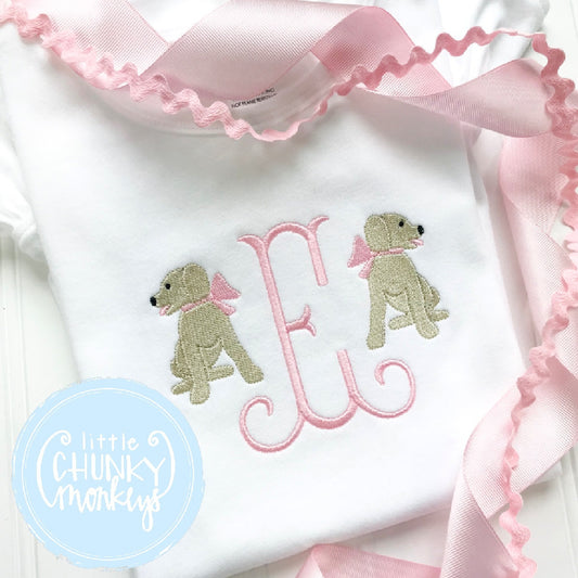 Girl outfit - Girl Shirt - Single Initial Monogram Tee with Sitting Puppies and Bows