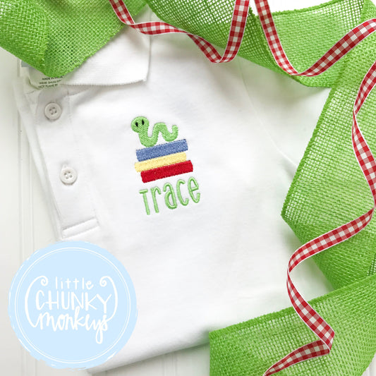 Boy Polo Shirt - Back To School Polo Shirt - Personalized Polo Shirt with books and worm