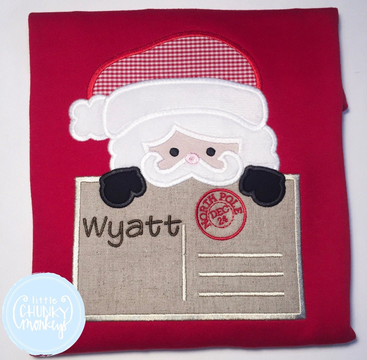 Boy Shirt - Applique Santa with Personalization On Letter.