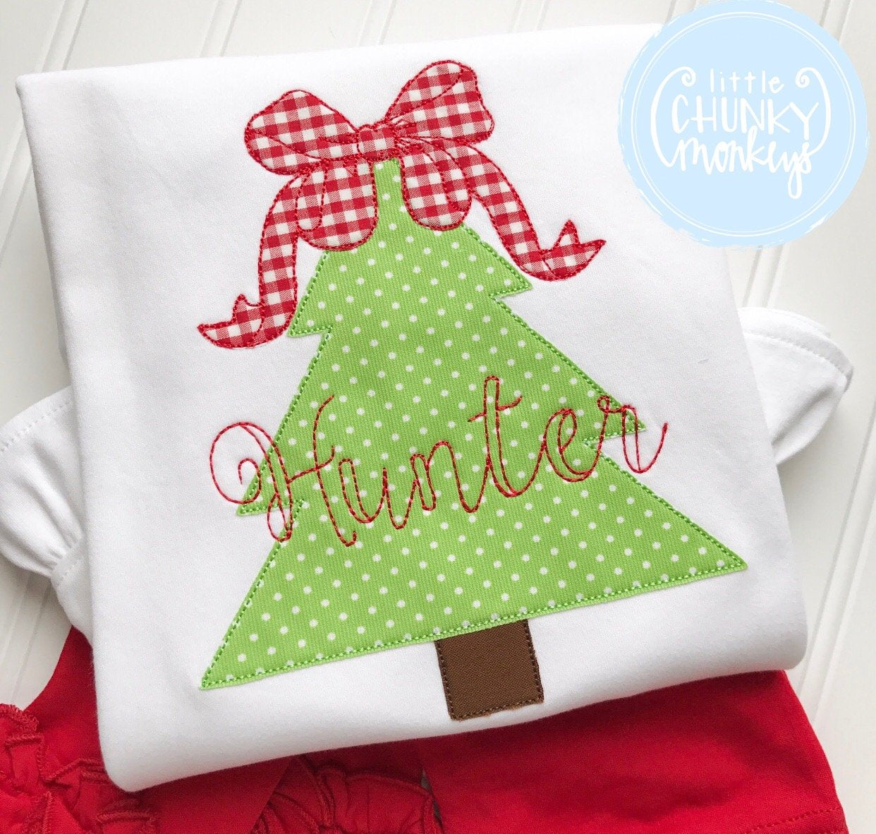 Girl Shirt - Applique Christmas Tree with Personalization