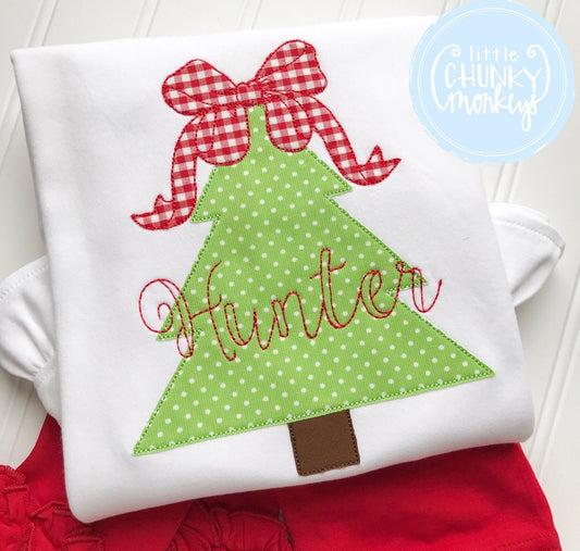 Girl Shirt - Applique Christmas Tree with Personalization