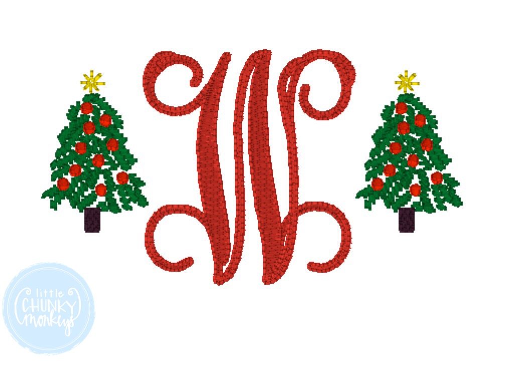 Boy Shirt -Circle Monogram with Mini Christmas Trees