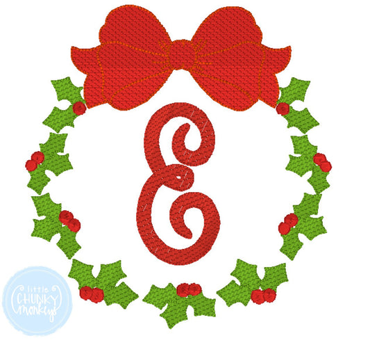 Girl Shirt - Stitched Christmas Wreath with Single Initial