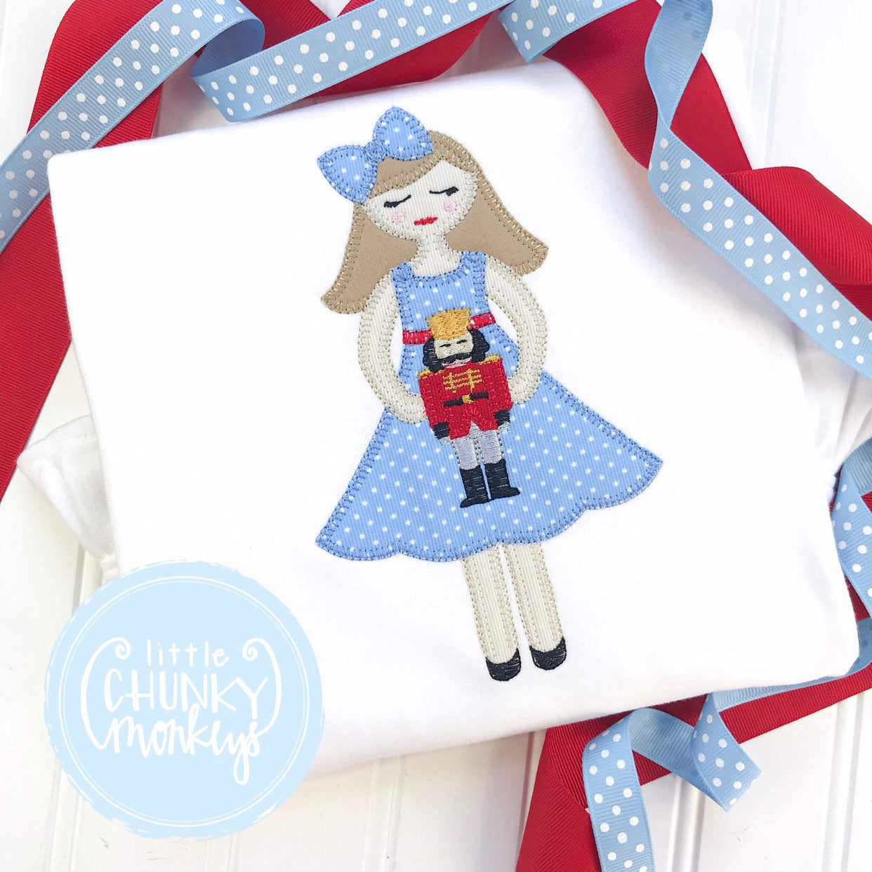 Girl Shirt - Clara with Nutcracker Applique Shirr