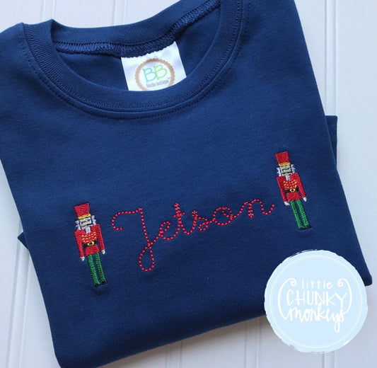 Boy Shirt - Vintage Stitched Name with Mini Nutcrackers