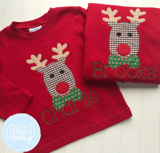Boy Shirt - Applique Reindeer with Personalization
