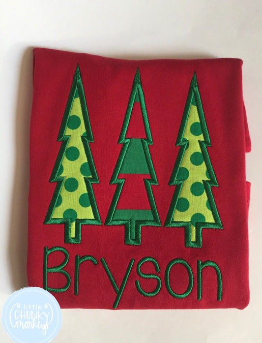 Boy Shirt - Applique Christmas Tree Trio with Personalization