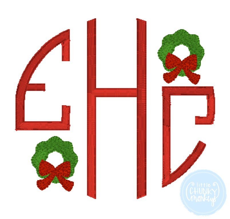 Girl Shirt - Circle Monogram with Mini Christmas Wreaths