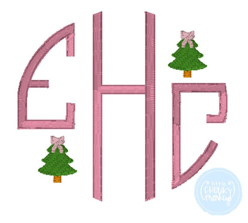 Girl Shirt - Circle Monogram with Mini Christmas Trees