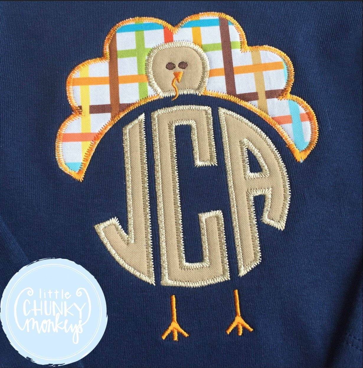 Boy Shirt - Applique Turkey with Circle Monogram