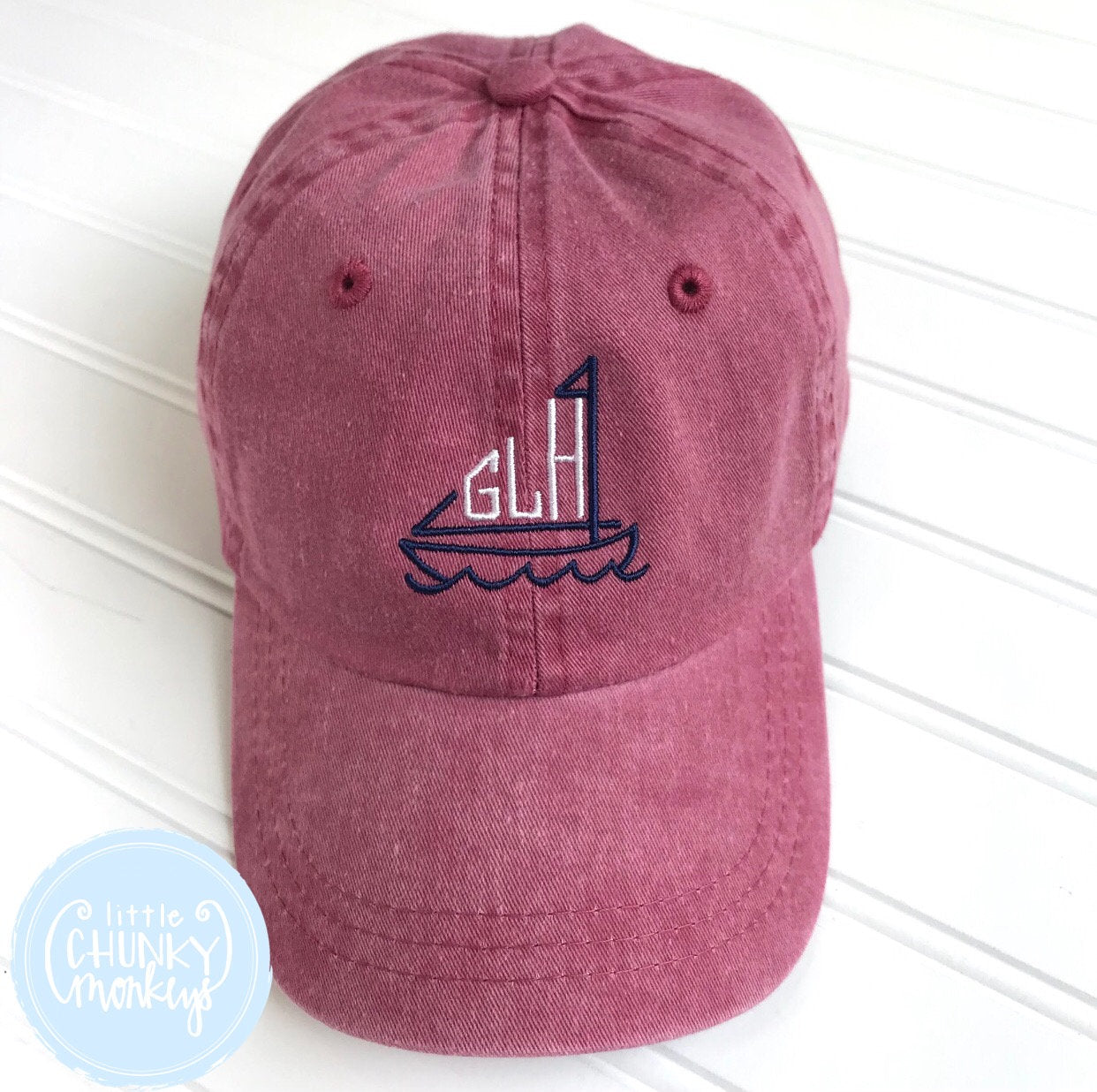 Toddler Kid Hat - Faded Red with Sailboat Monogram
