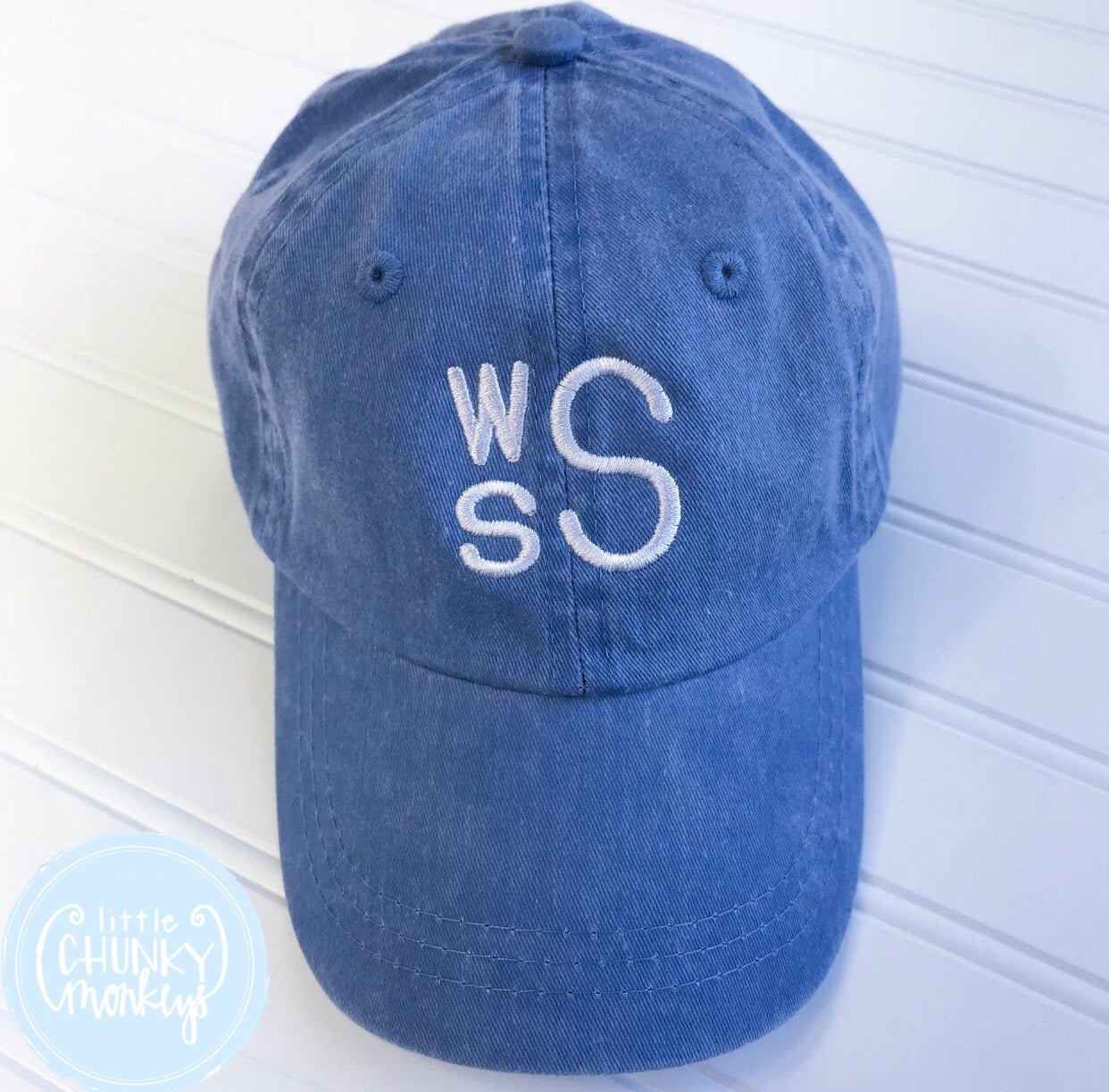 Toddler Kid Hat - Faded Blue with Stacked Monogram