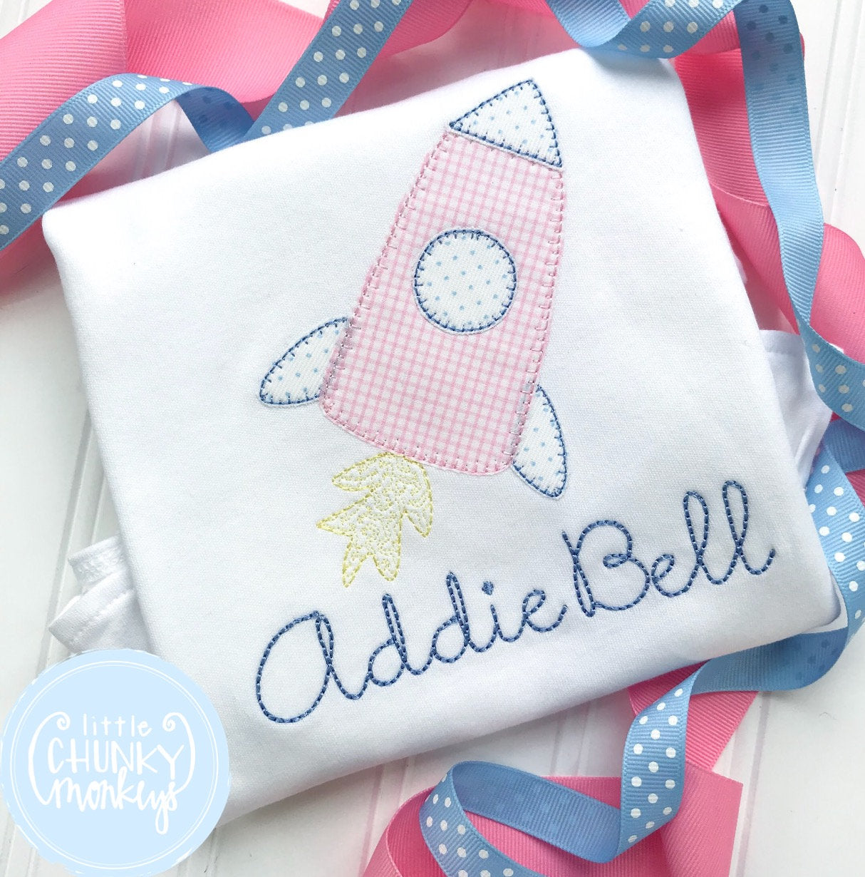 Girl Shirt - Applique Rocket with Personalization
