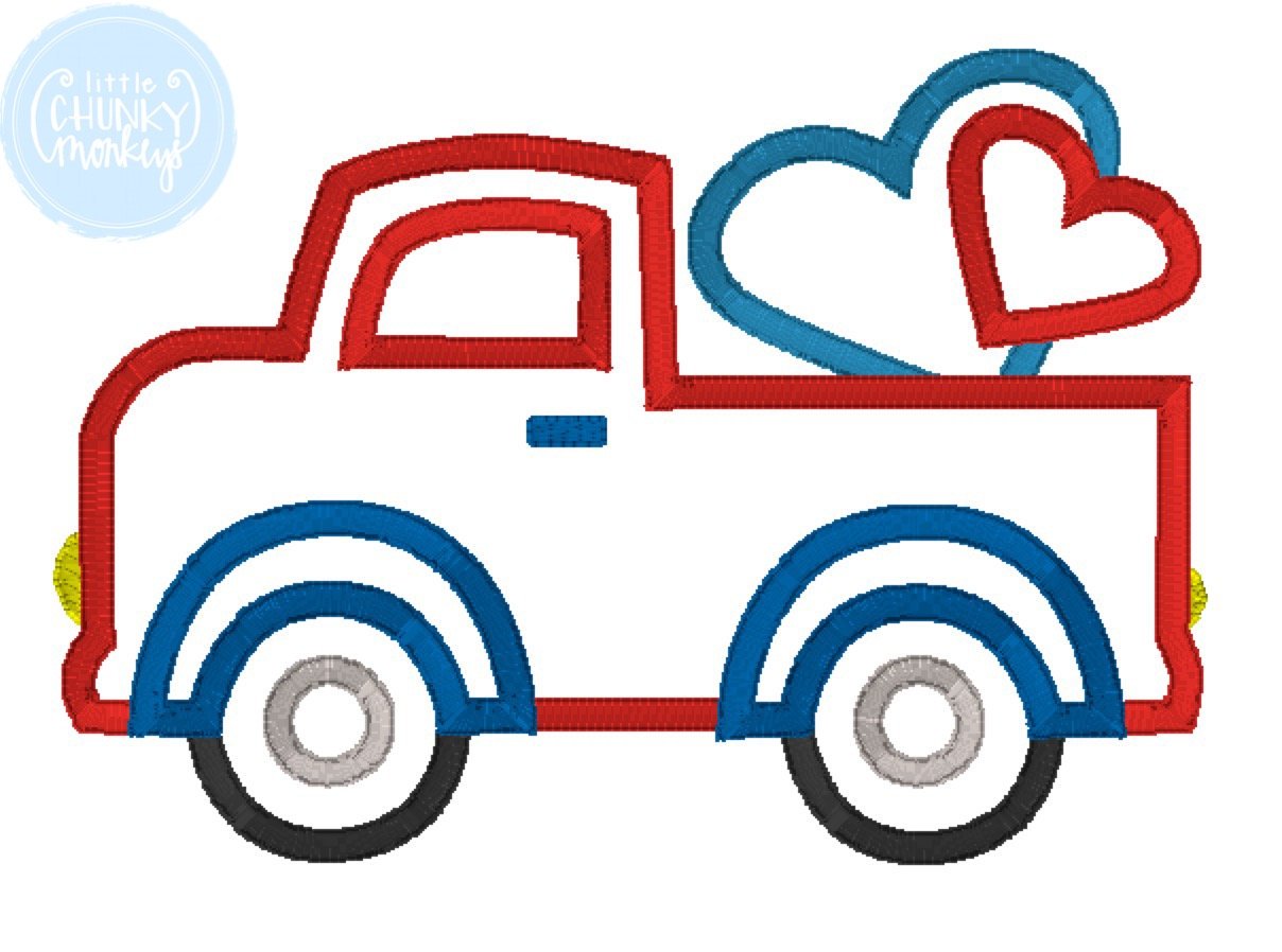 Boy Shirt - Valentine Shirt- Stitched Truck with Hearts