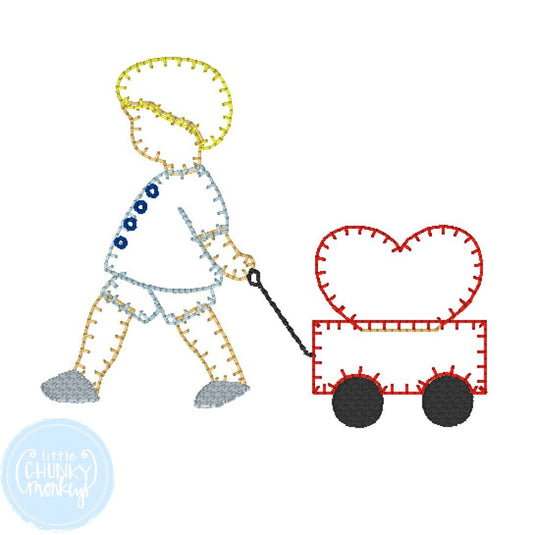 Boy Shirt - Valentine Shirt- Monogrammed Little Boy Pulling Wagon with Heart.