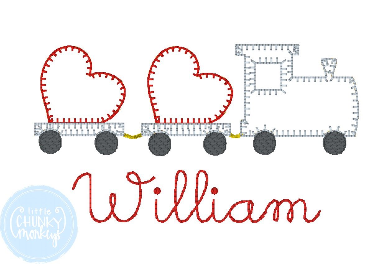 Boy Shirt - Valentine Shirt- Monogrammed Train Carrying Hearts + Personalization