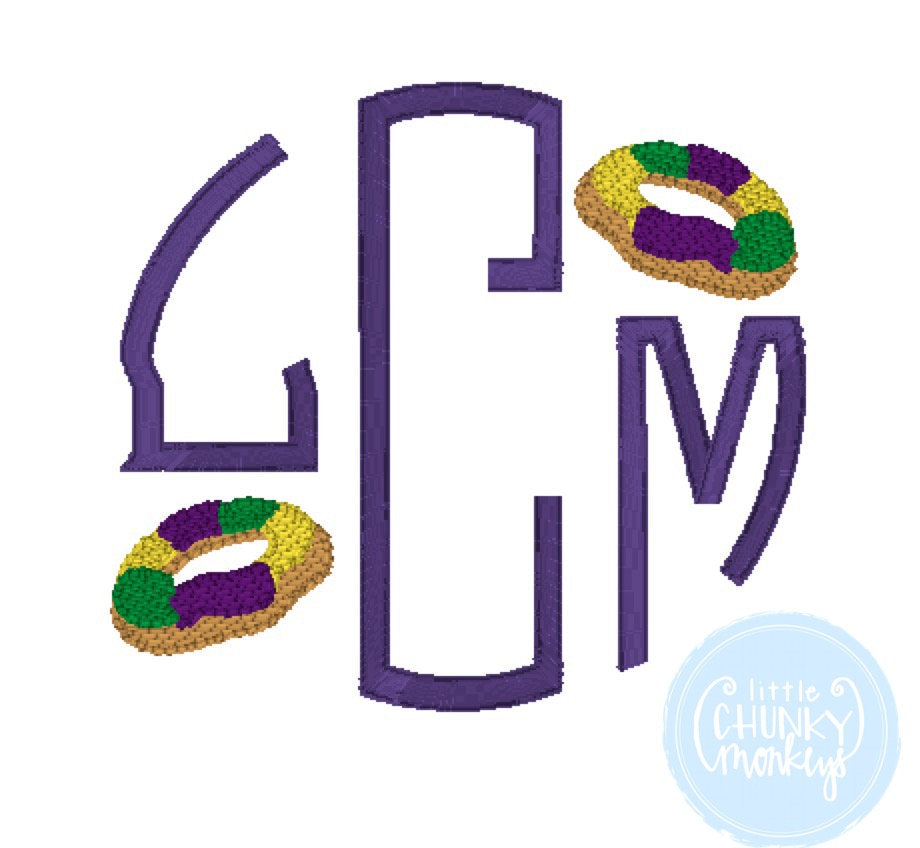 Girl Shirt- Girl Mardi Gras Shirt- Circle Monogram with Mini King Cakes