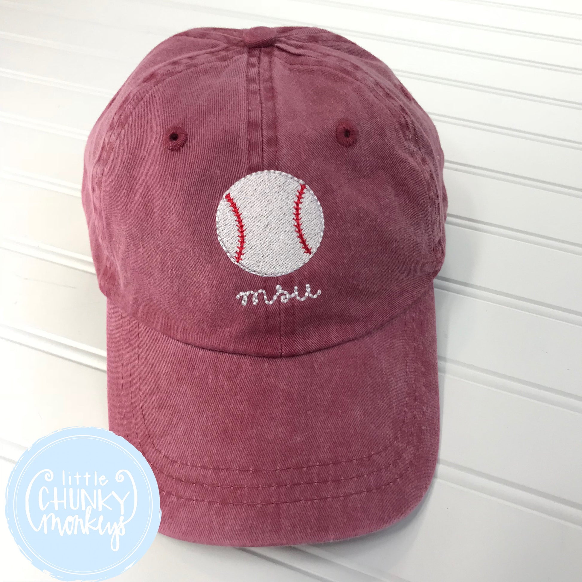 Toddler Kid Hat - Baseball on Washed Red Hat with Personalization