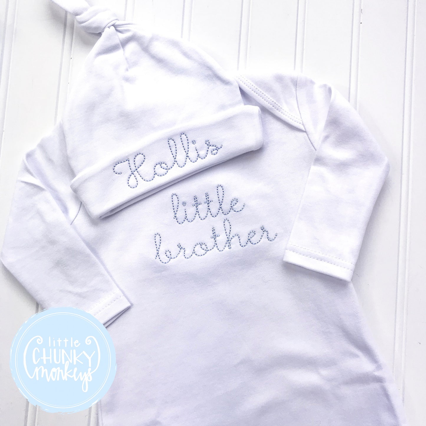 Boy Coming Home Shirt - Boy Gown - Newborn Gown with Vintage Stitch Personalization