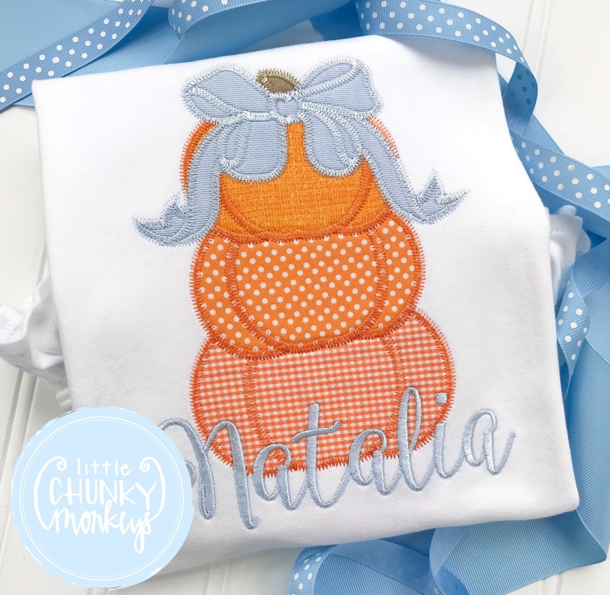 Girl outfit - Girl Fall Shirt - Applique Stacked Pumpkins with Bow
