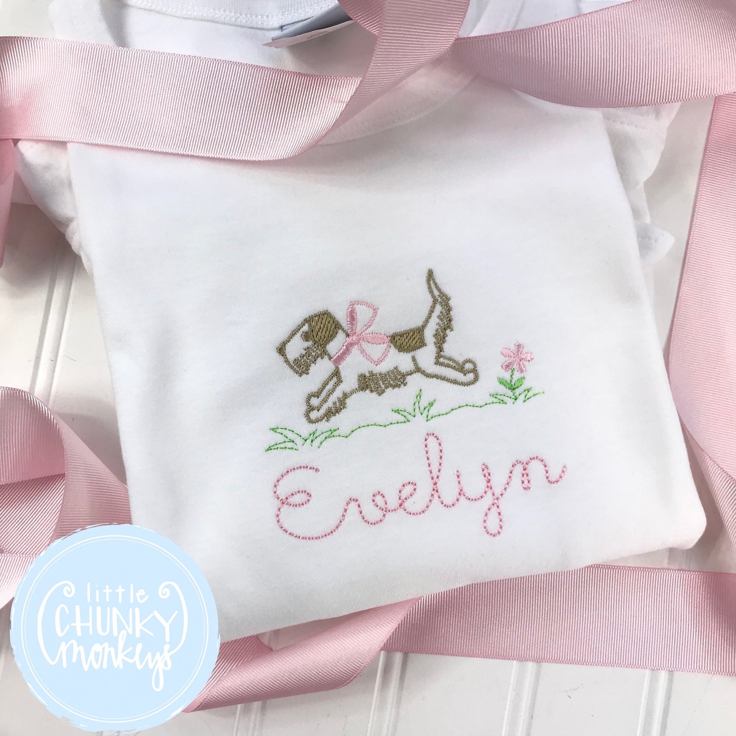 Girl Shirt - Stitched Dog with Bow + Personalization