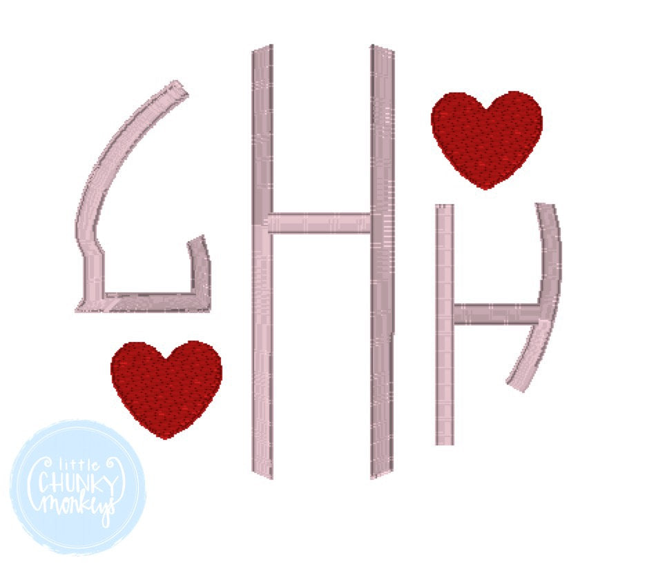 Girl Shirt- Valentine Shirt- Stitched Circle Monogrammed with Mini Hearts