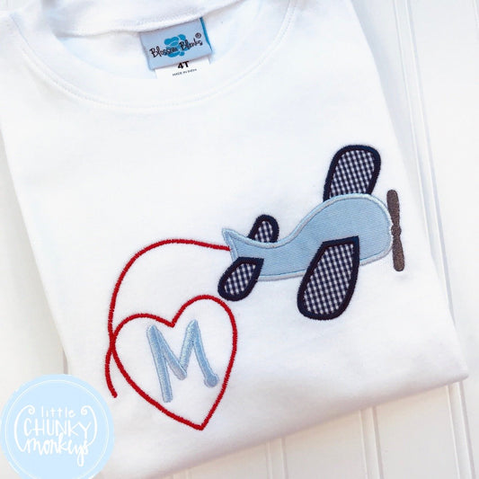 Boy Shirt - Valentine Shirt- Airplane with Heart and Single Initial