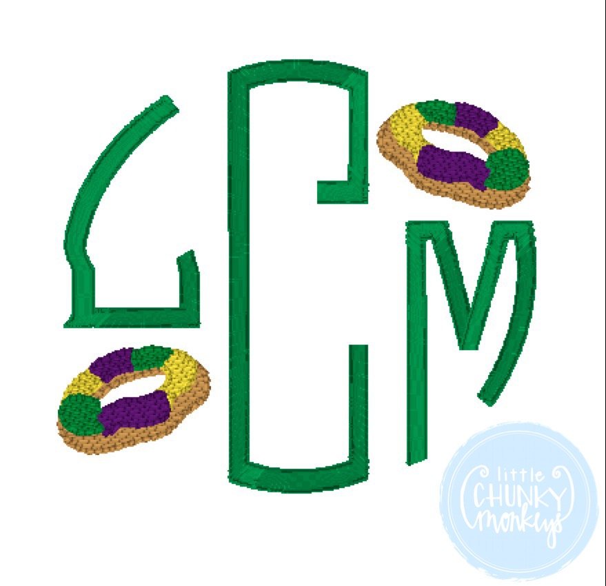 Boy Shirt - Boy Mardi Gras Shirt - Circle Monogram with Mini King Cakes