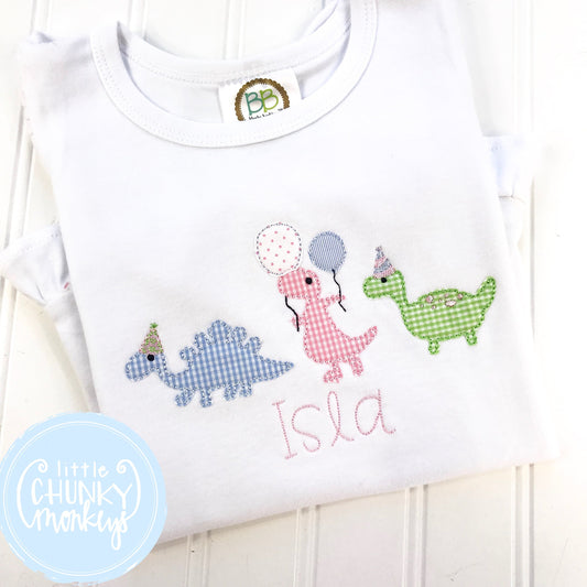 Girl Shirt - Applique Marching Birthday Party Dinosaurs + Personalization