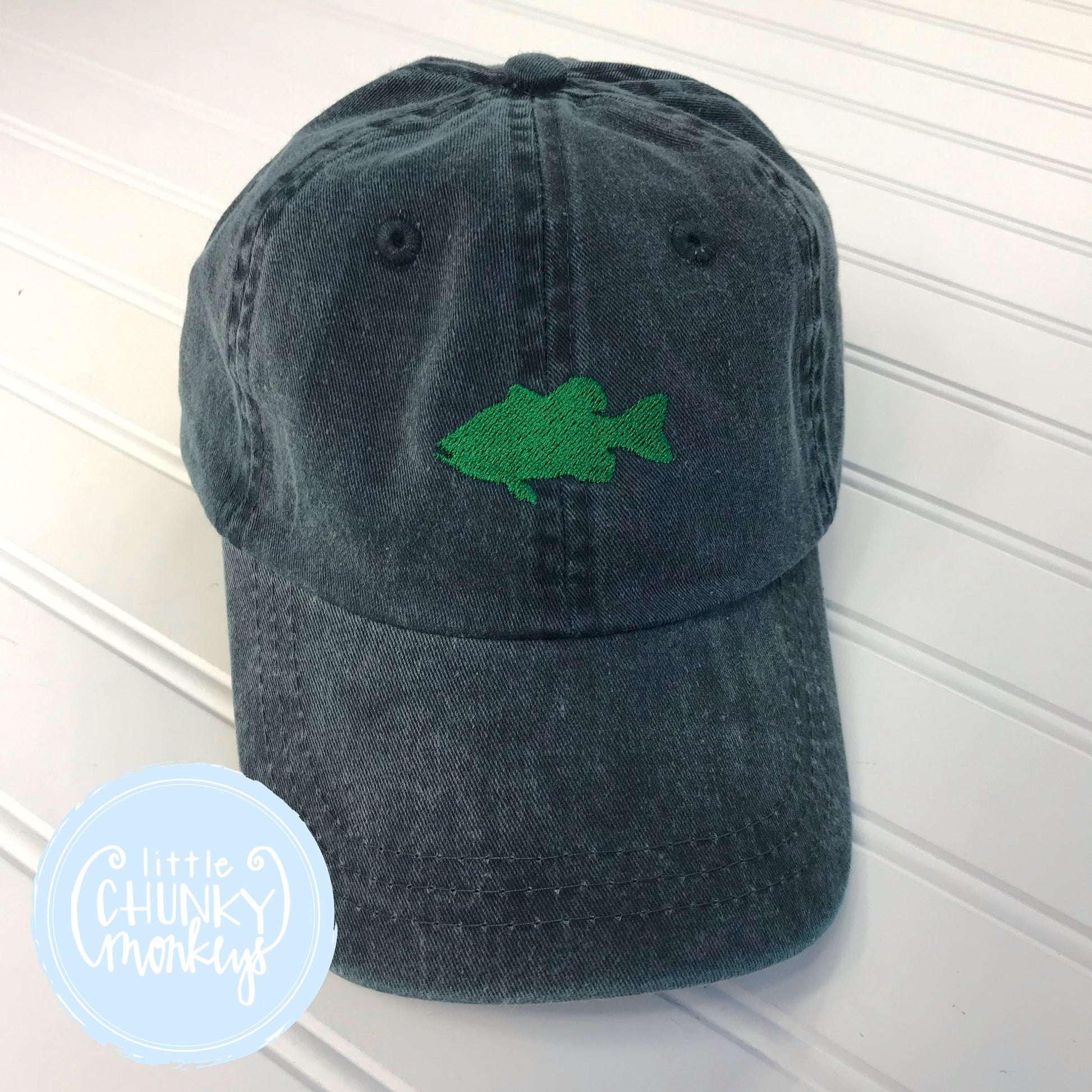 Toddler Kid Hat - Green Fish on Navy Hat