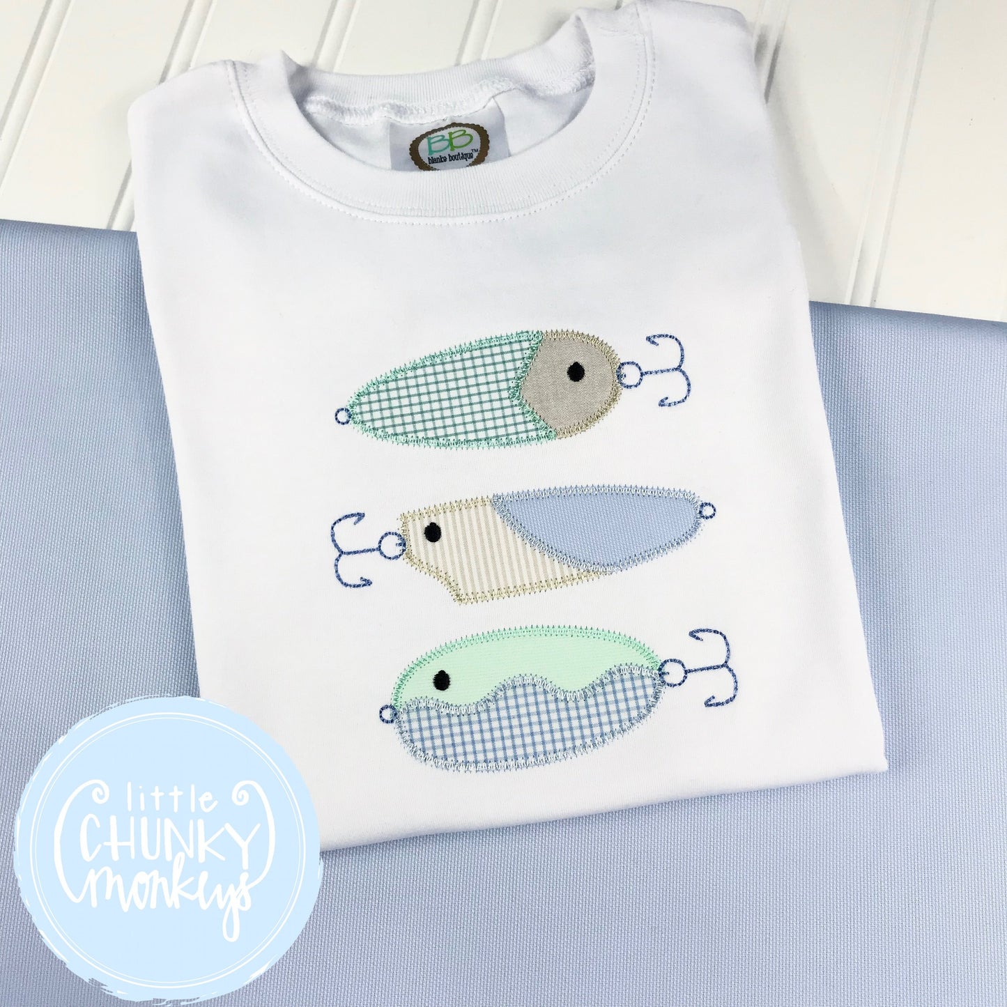 Boy Shirt - Applique Stacked Fishing Lures Trio