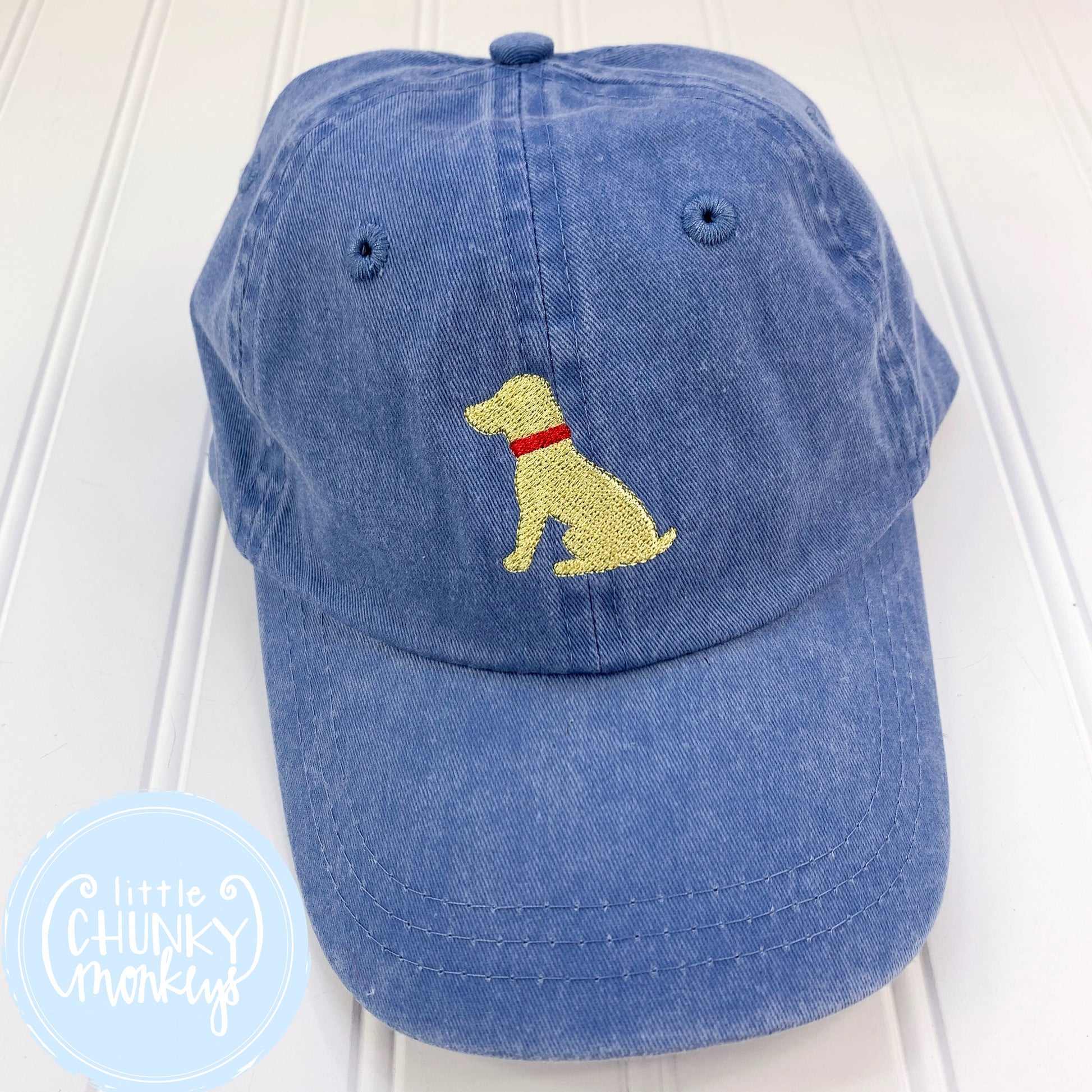 Toddler Kid Hat - Faded Baby Blue Hat with Stitched Sitting Dog