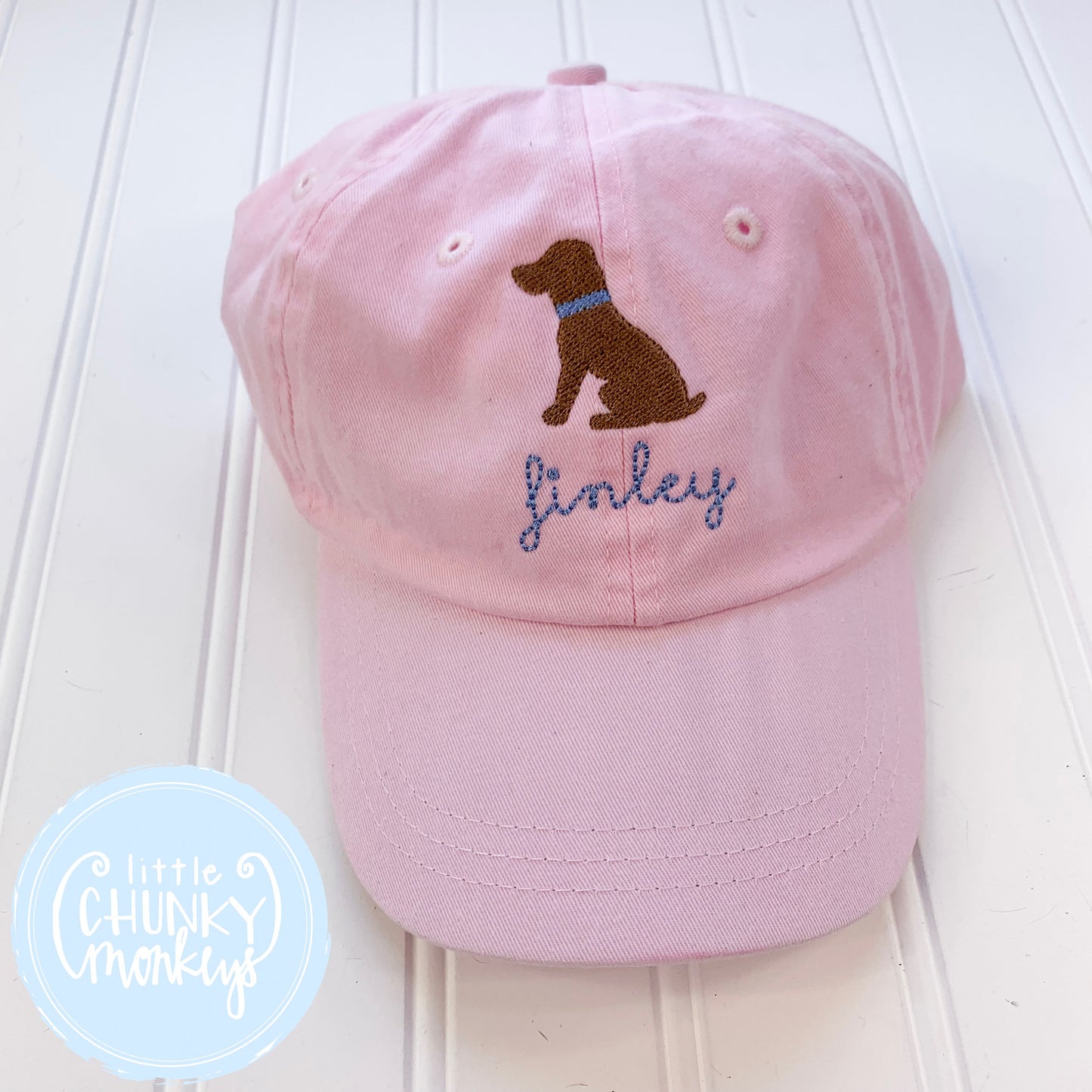 Toddler Kid Hat - Pale Pink with Sitting Chocolate Dog