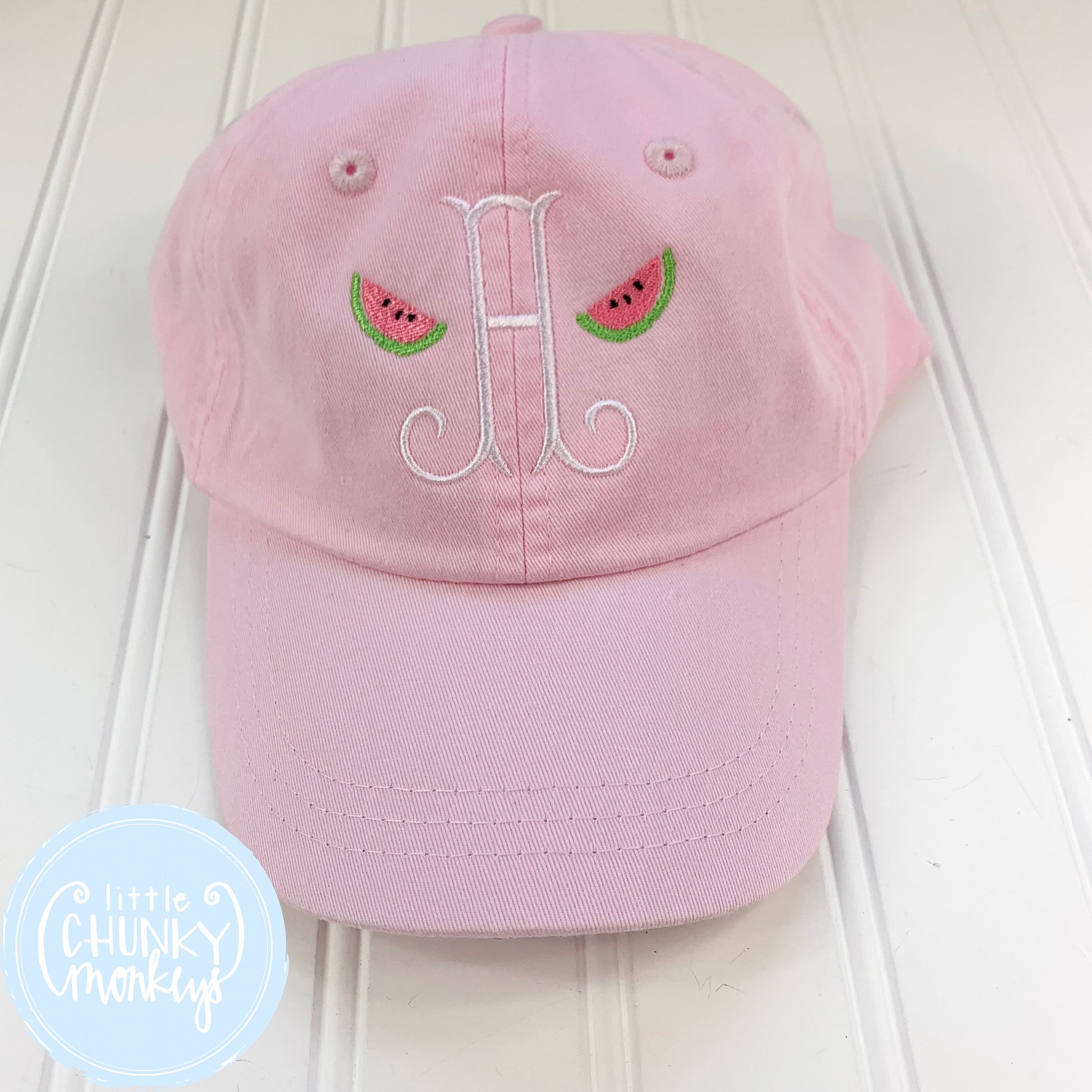 Toddler Kid Hat - Monogram with Watermelon Mini's on Pale Pink Hat