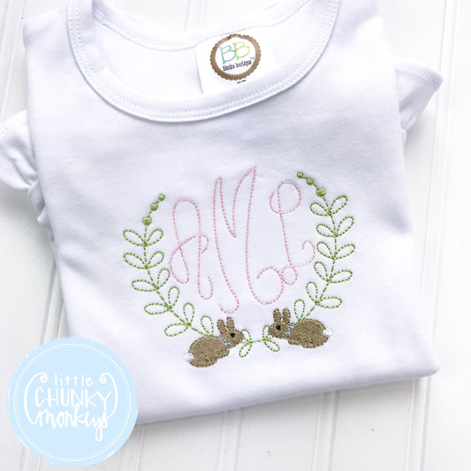 Girl Shirt - Girl Shirt - Stitched Monogram with Bunny Wreath