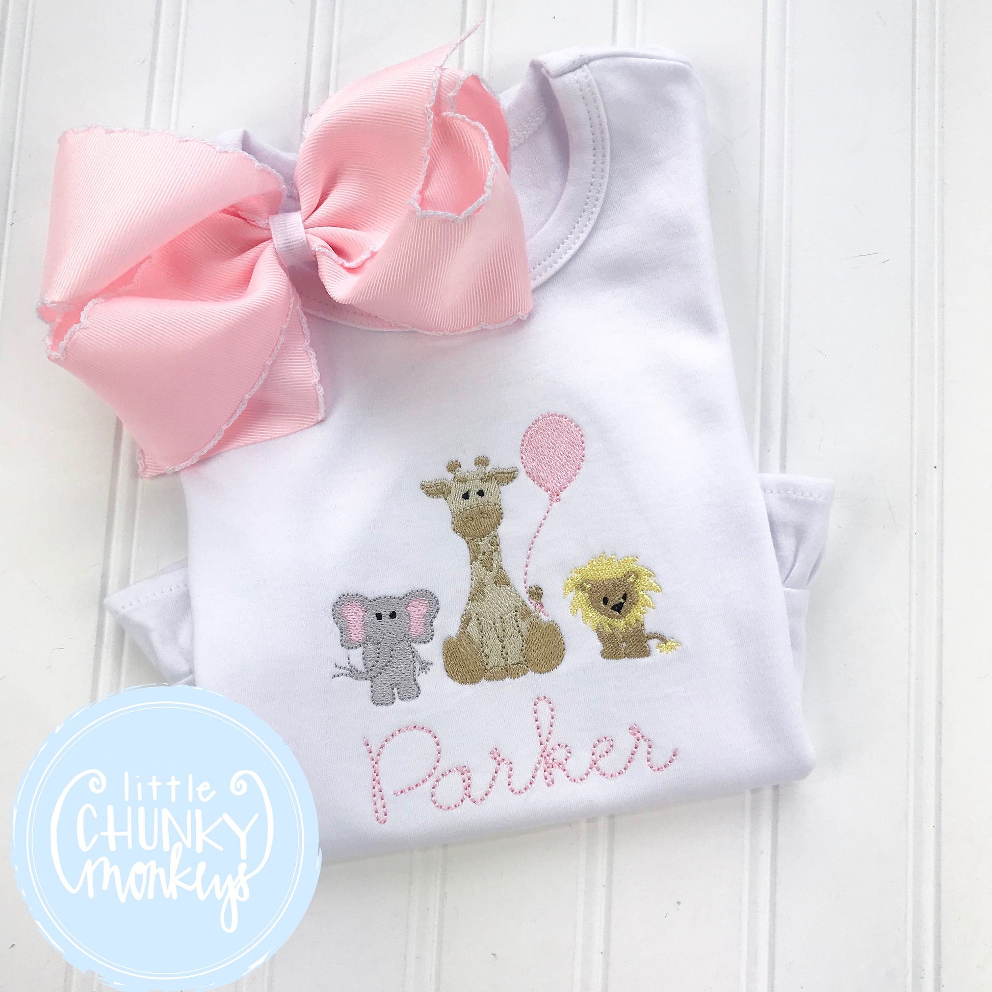 Girl Shirt - Girl Shirt - Stitched Zoo Animal Trio with Personalization