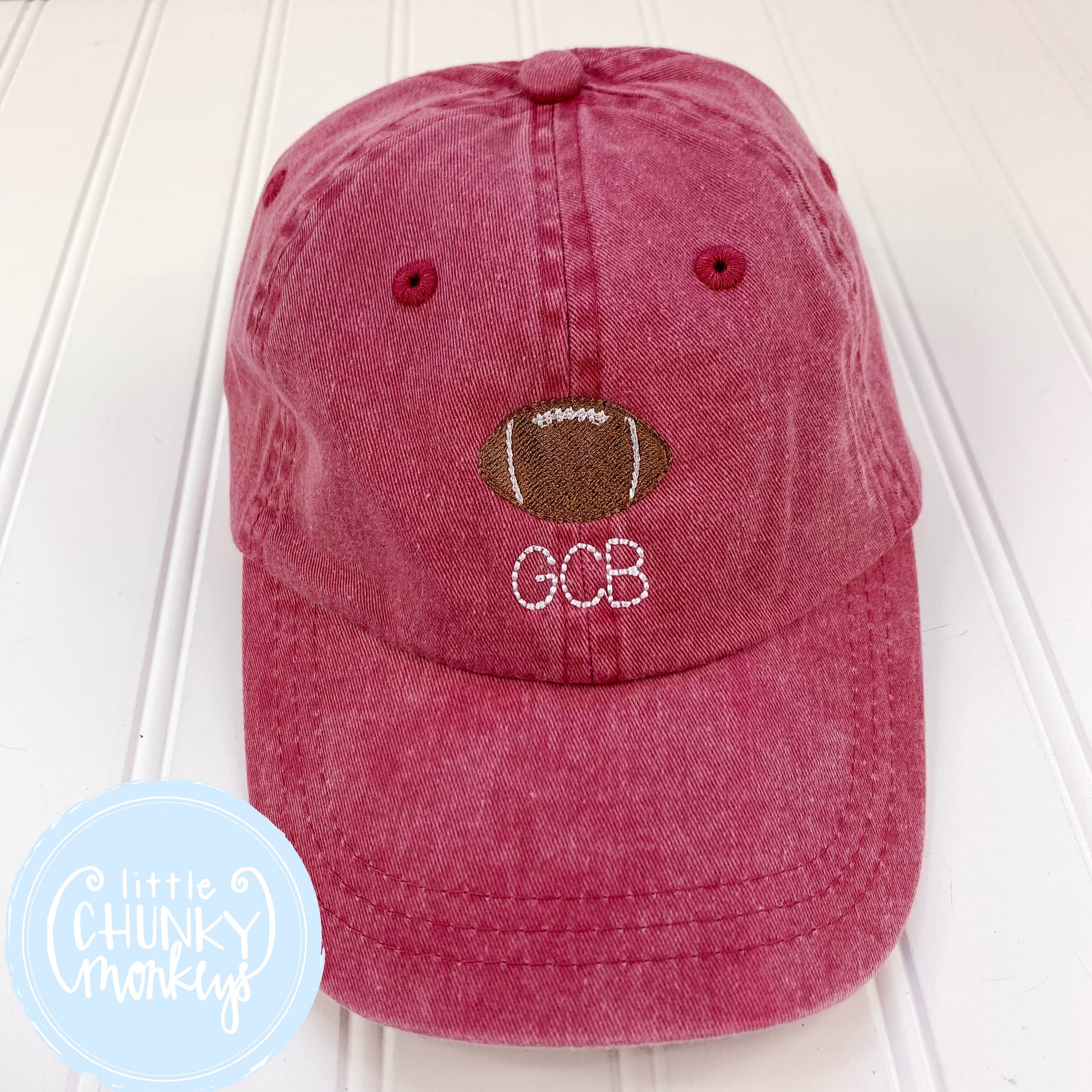 Toddler Kid Hat - Faded Red Hat with Football and Monogram