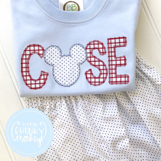 Boy Shirt - Name Applique with Mouse on Light Blue Shirt