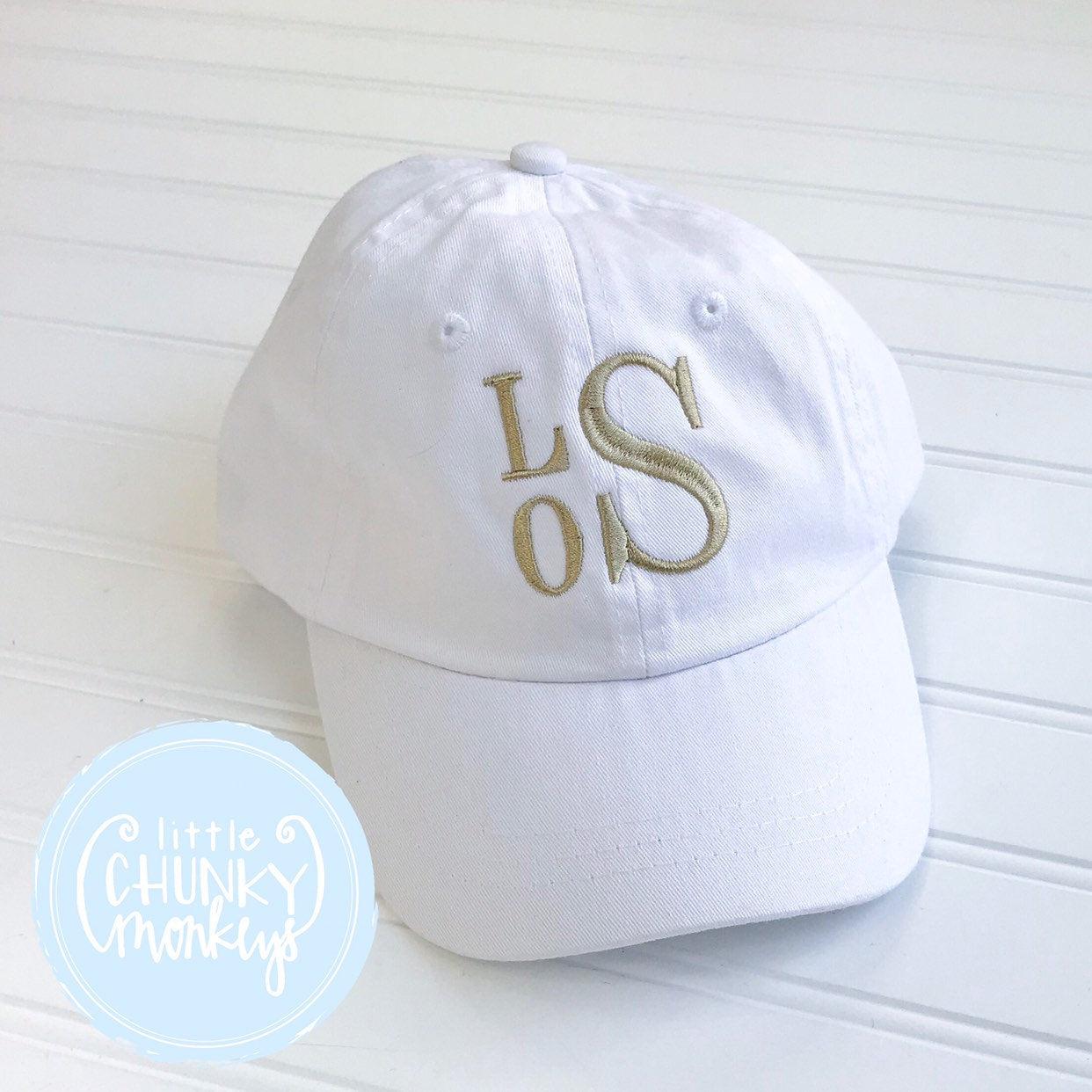 Toddler Kid Hat - White Hat with Stacked Monogram